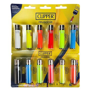 Isqueiro Clipper Liso Colorido - Unidade ou Cartela com 12