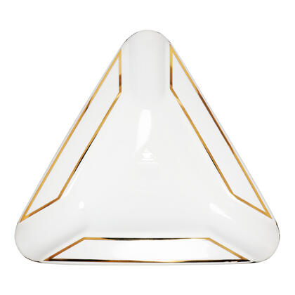 Cinzeiro de Cerâmica Triângulo Branco c/ Dourado — Cinzeiro na Da Mata