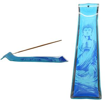 Incensário de Vidro Canaleta Buda Azul 23 cm