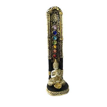 Incensário 7 Chakras Buda Preto e Dourado